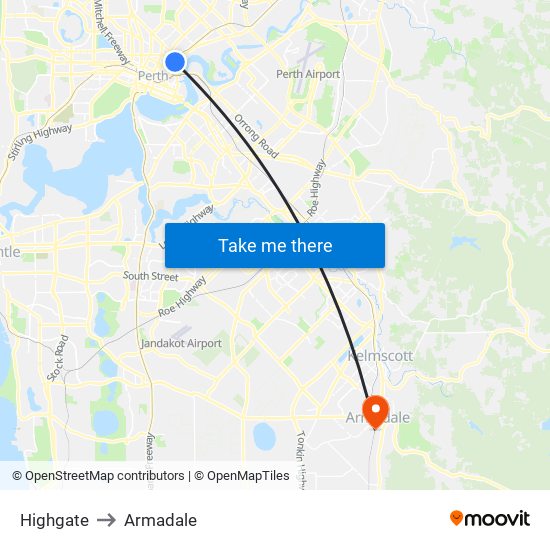 Highgate to Armadale map