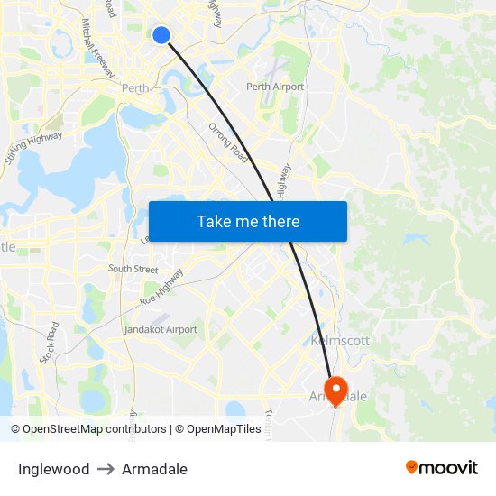 Inglewood to Armadale map