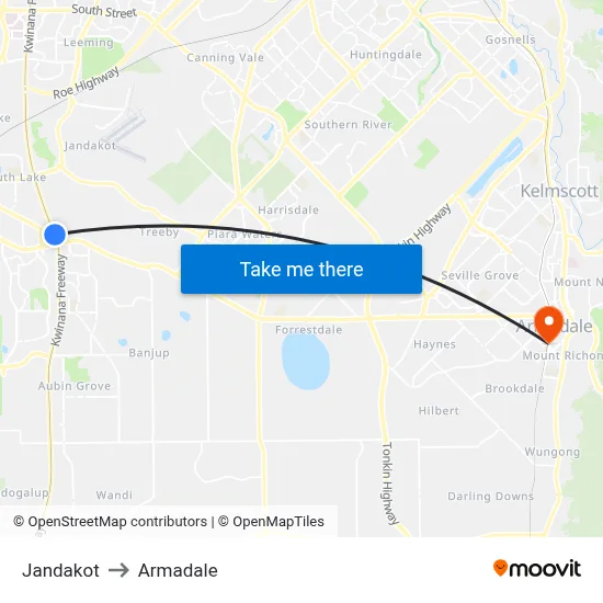 Jandakot to Armadale map