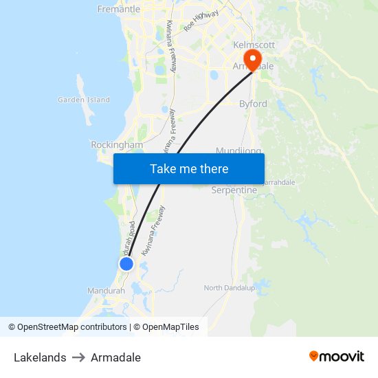 Lakelands to Armadale map