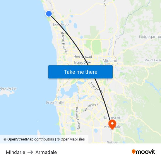 Mindarie to Armadale map