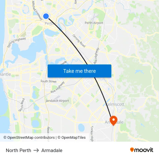 North Perth to Armadale map