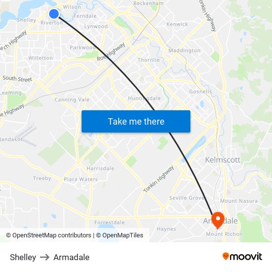 Shelley to Armadale map