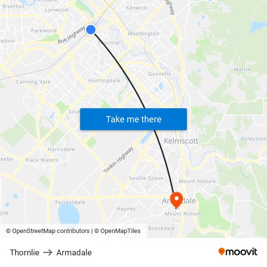 Thornlie to Armadale map