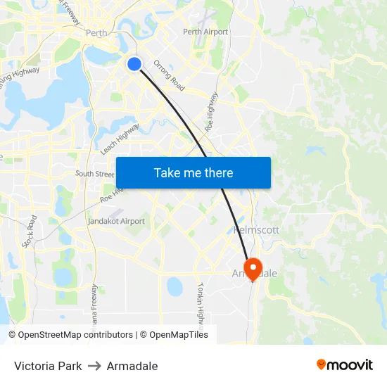 Victoria Park to Armadale map
