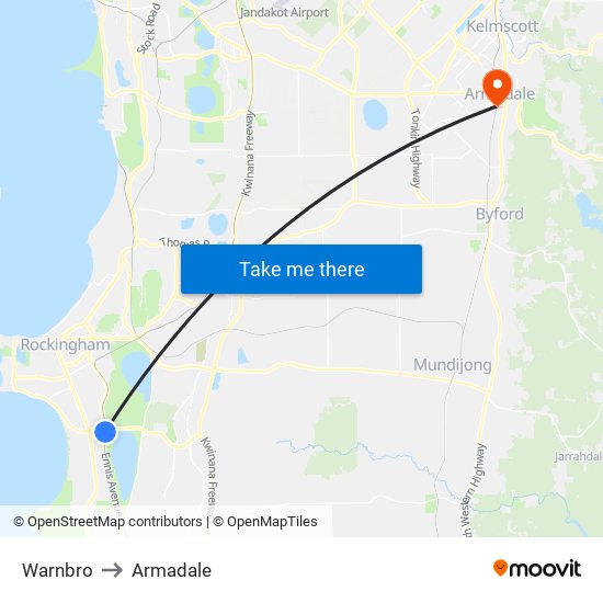 Warnbro to Armadale map