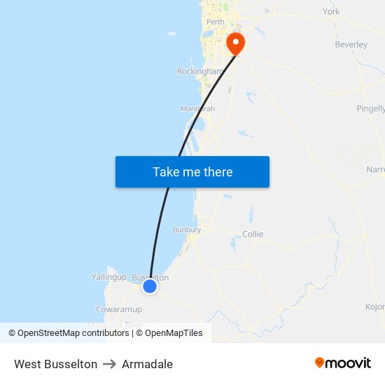 West Busselton to Armadale map