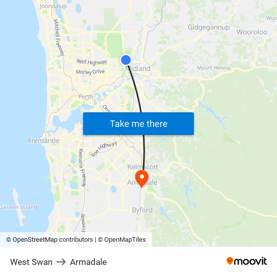 West Swan to Armadale map