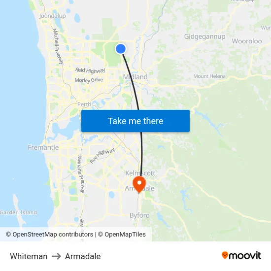 Whiteman to Armadale map