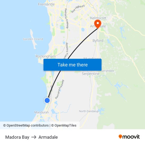 Madora Bay to Armadale map