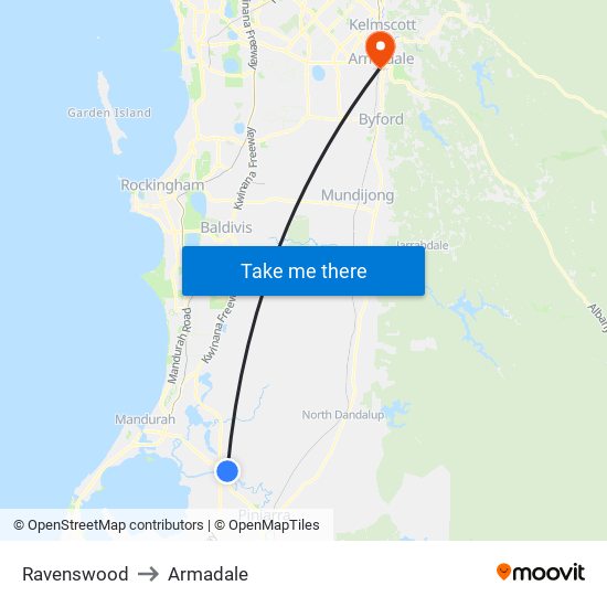Ravenswood to Armadale map