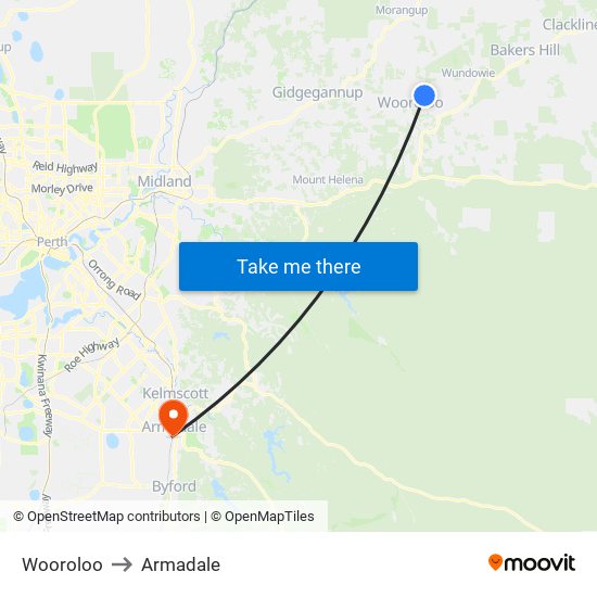 Wooroloo to Armadale map