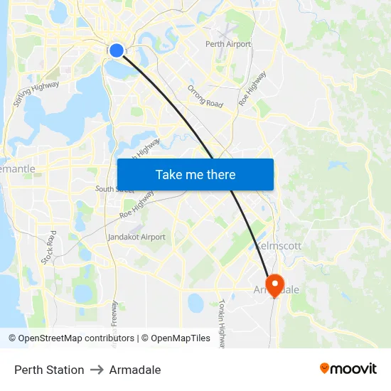 Perth Station to Armadale map