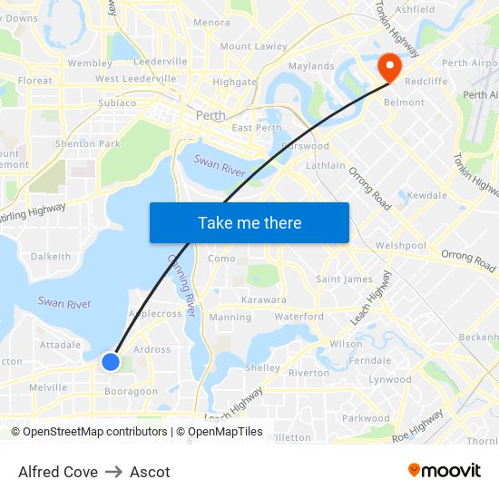 Alfred Cove to Ascot map