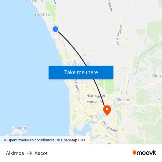 Alkimos to Ascot map