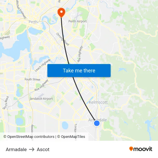 Armadale to Ascot map
