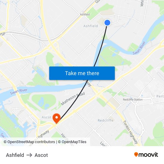 Ashfield to Ascot map