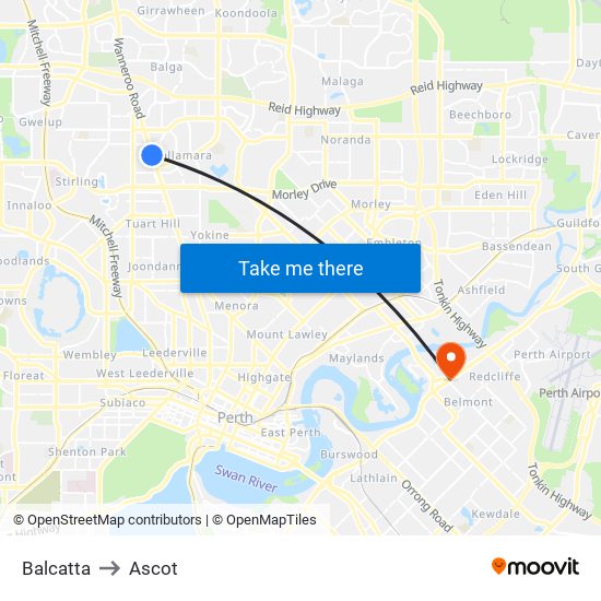 Balcatta to Ascot map