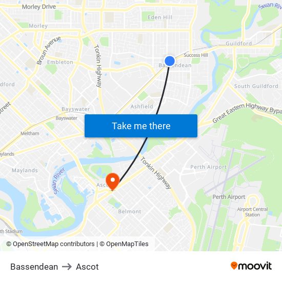 Bassendean to Ascot map