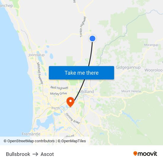 Bullsbrook to Ascot map