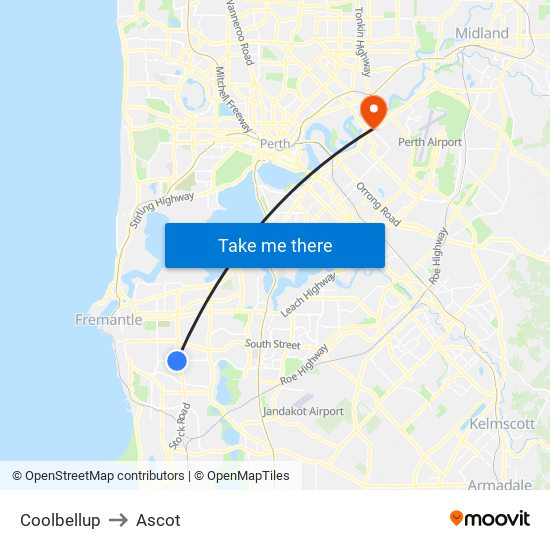 Coolbellup to Ascot map