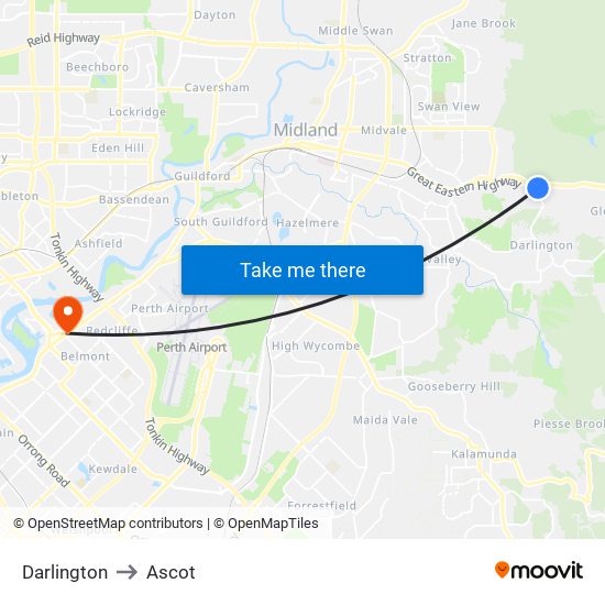 Darlington to Ascot map