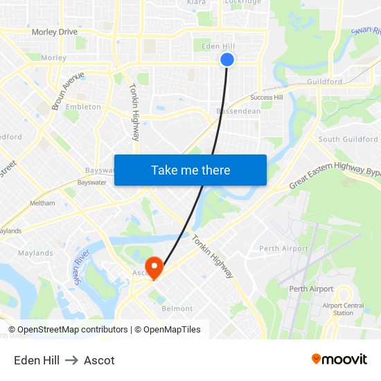 Eden Hill to Ascot map