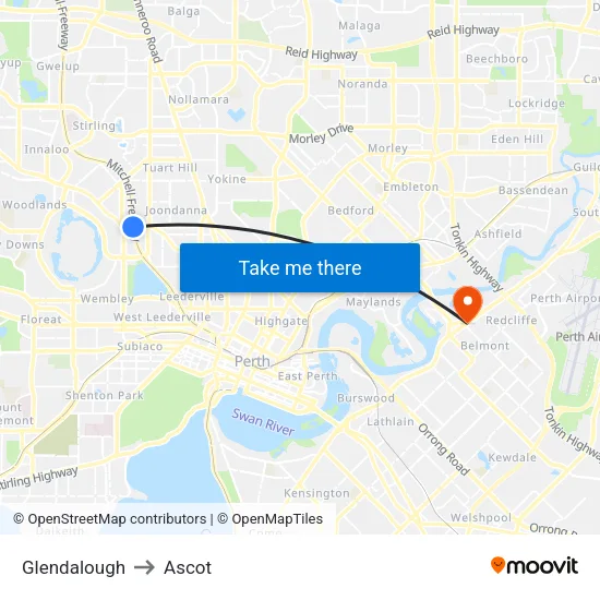 Glendalough to Ascot map