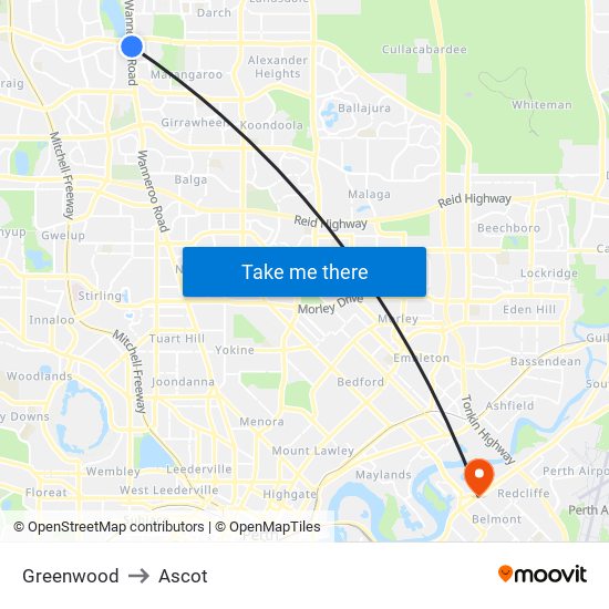 Greenwood to Ascot map
