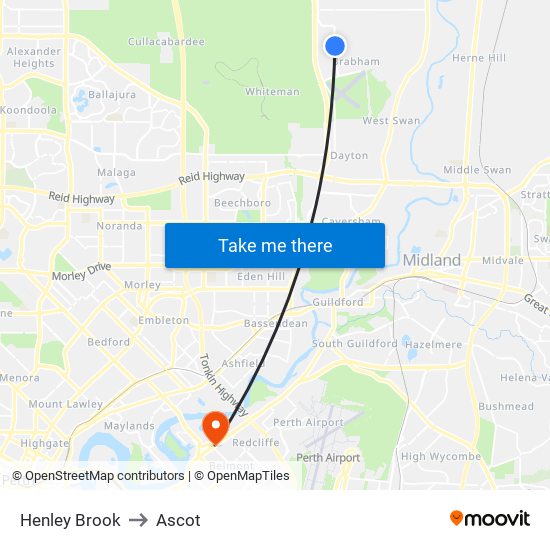 Henley Brook to Ascot map