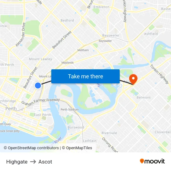Highgate to Ascot map