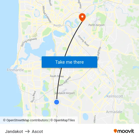 Jandakot to Ascot map