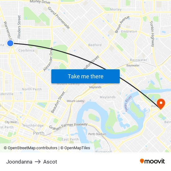 Joondanna to Ascot map