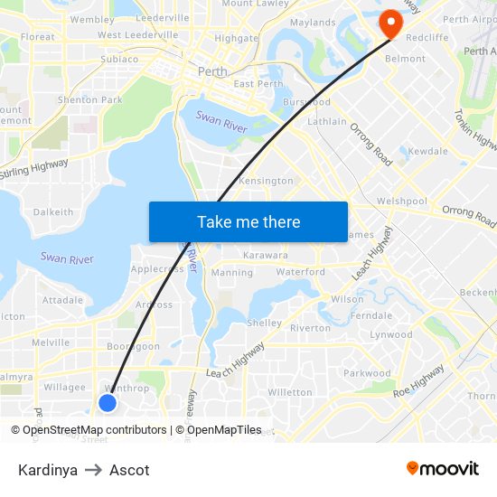 Kardinya to Ascot map