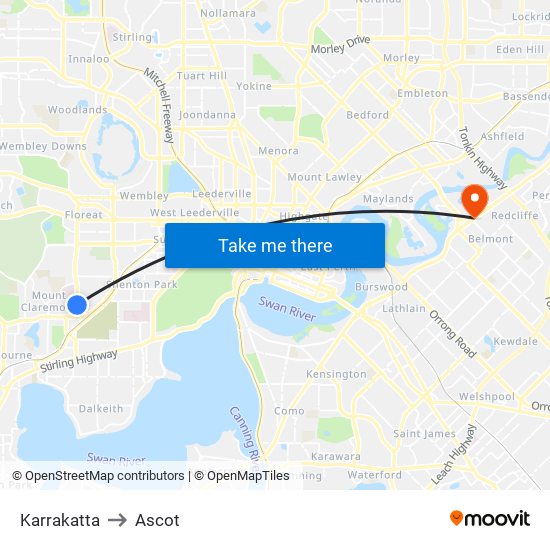 Karrakatta to Ascot map