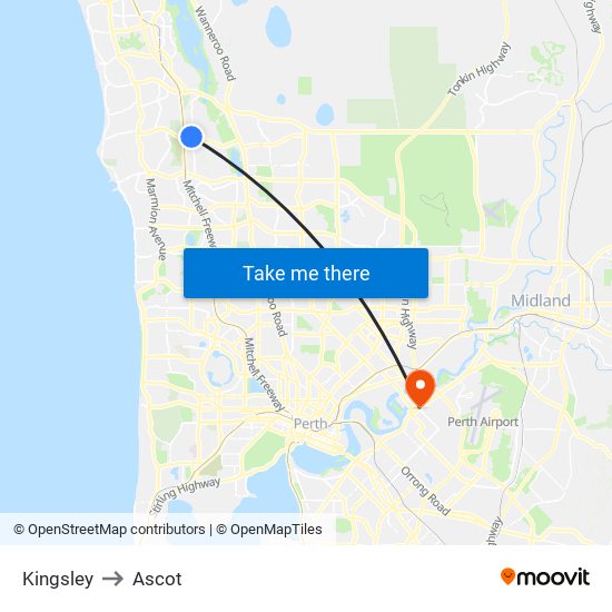 Kingsley to Ascot map