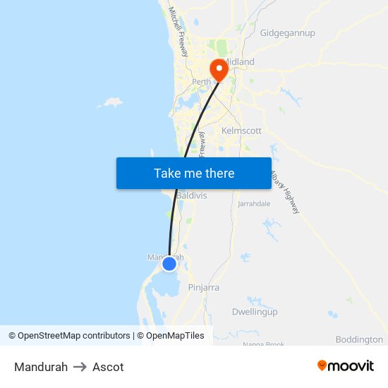 Mandurah to Ascot map