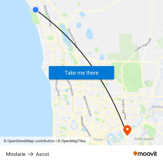 Mindarie to Ascot map