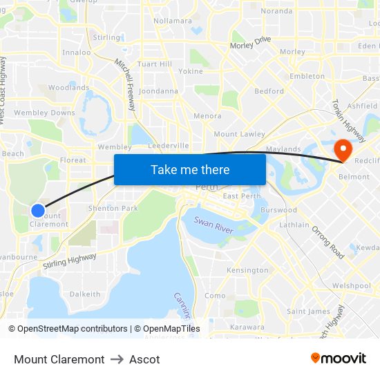 Mount Claremont to Ascot map