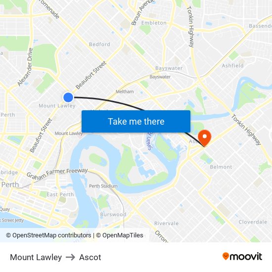 Mount Lawley to Ascot map