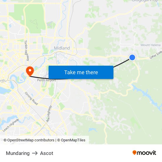 Mundaring to Ascot map