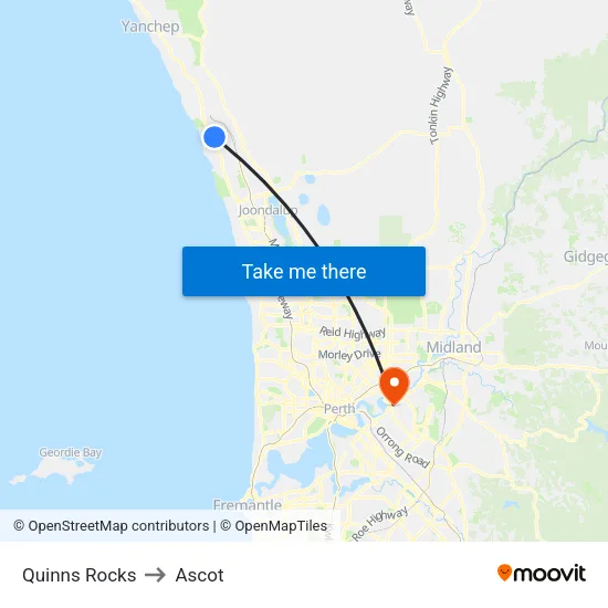 Quinns Rocks to Ascot map