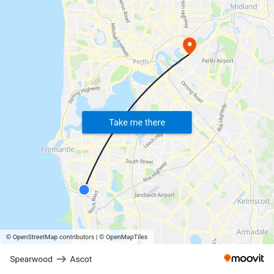 Spearwood to Ascot map