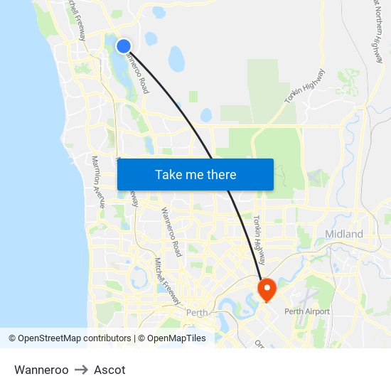 Wanneroo to Ascot map