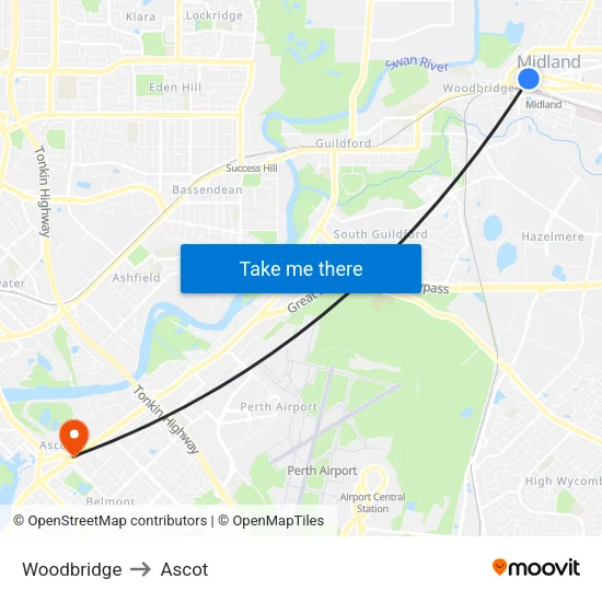 Woodbridge to Ascot map