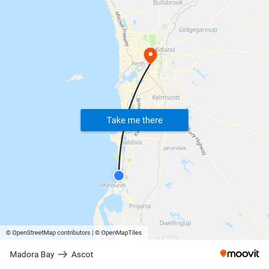 Madora Bay to Ascot map