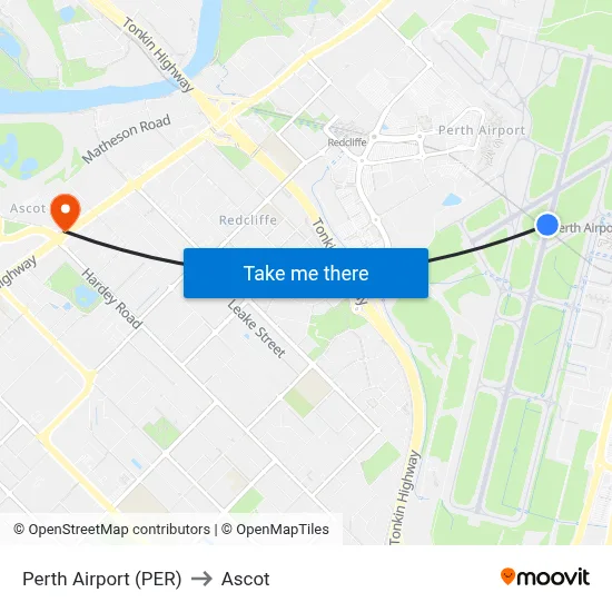 Perth Airport (PER) to Ascot map
