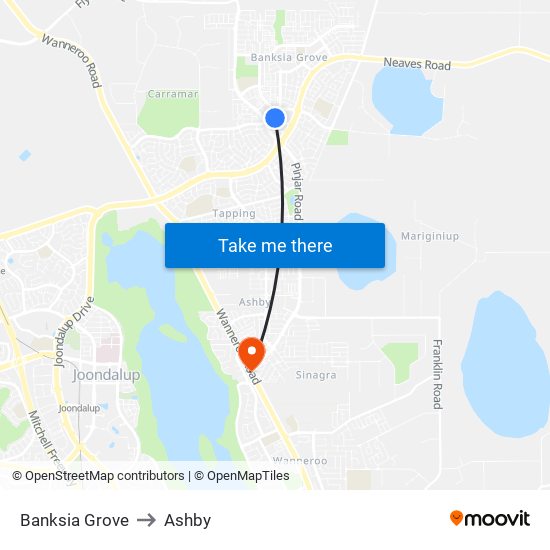 Banksia Grove to Ashby map