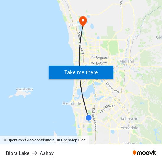 Bibra Lake to Ashby map