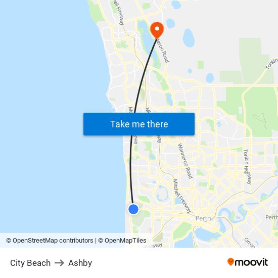 City Beach to Ashby map